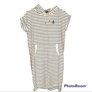 navy & blue striped short sleeve hooded dress Tommy Hilfiger size small